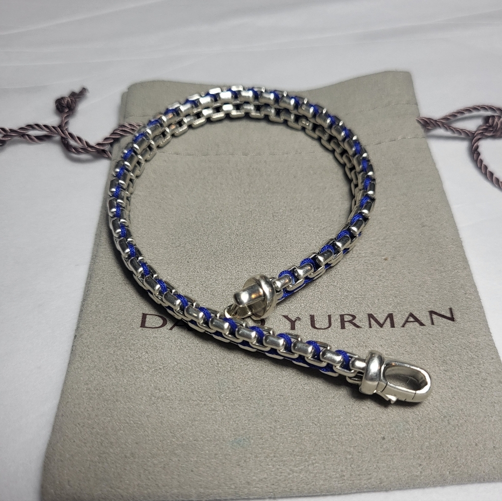 David Yurman Silver Box-Chain Bracelet with Blue Accents Authentic. # 229